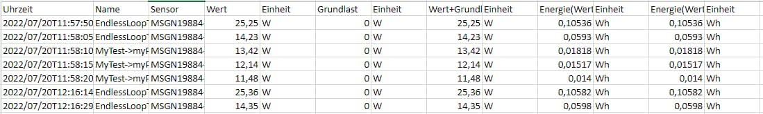 Beispiel einer Ergebnis-CSV