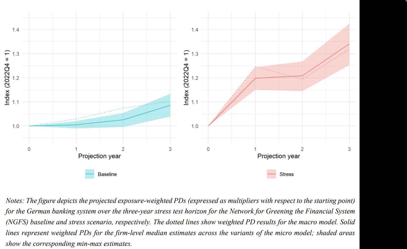 climate risk stress test,, PD trajectories in the net-zero scenario